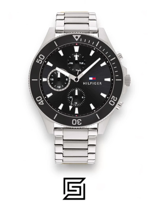 original-watches Tommy Hilfiger Silver Steel Black Dial Men’s Multi-function Watch – 1791916